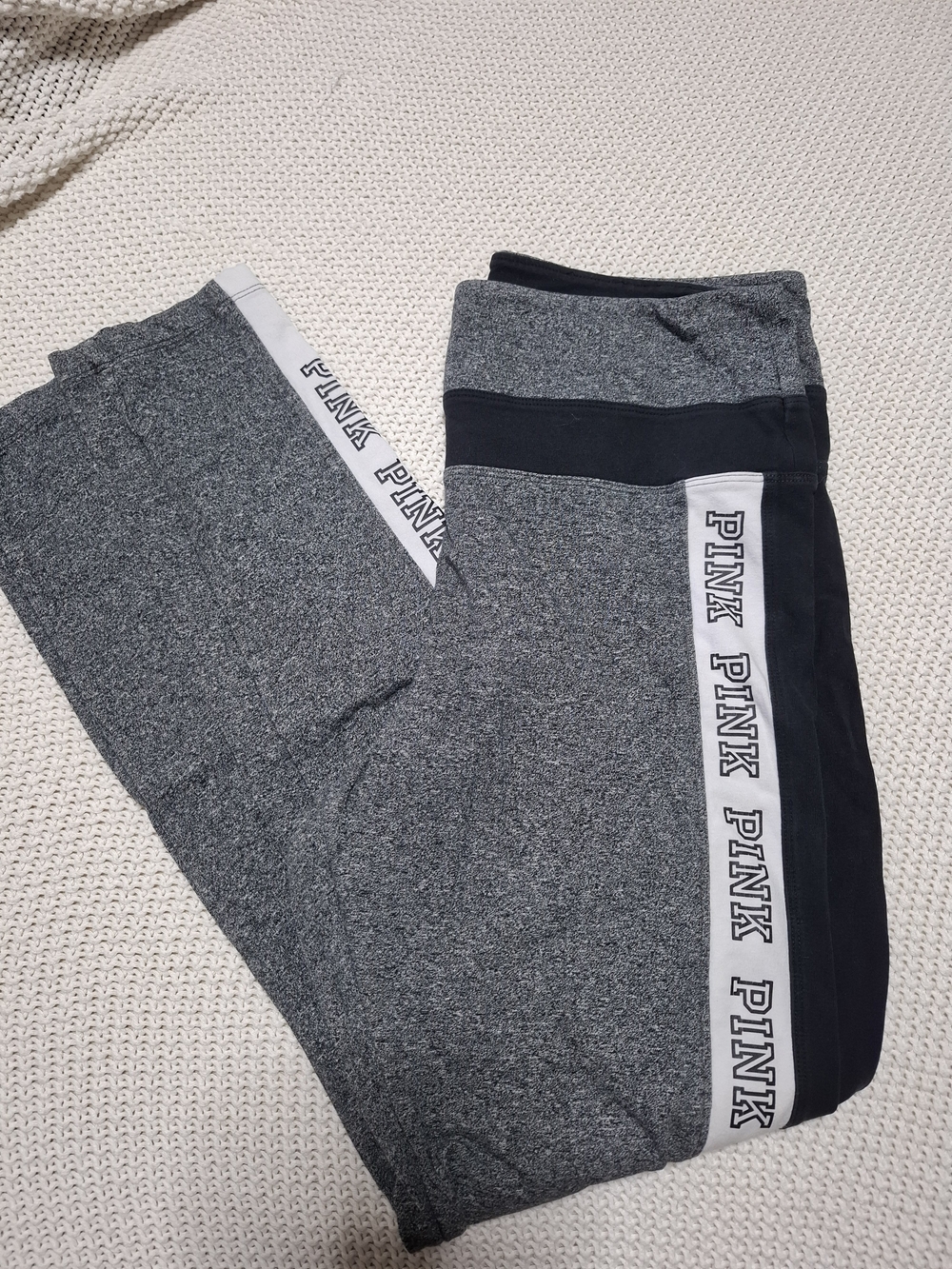 PINK Victoria's Secret Gray & Black Logo-Strip Leggings